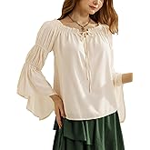 Scarlet Darkness Women Renaissance Shirt Off Shoulder Bell Sleeve Ruffle Casual Loose Peasant Tops