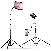 Weilisi Heavy Duty Tablet Tripod Stand 82” Tall, Floor Stand with Remote and Adjustable Gooseneck for Watching/Stream/Recording, Tripod for iPad Pro 12.9”/Kindle/iPhone, and All 4.5-13” Tablet/Phone