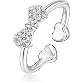 LUXEJEW Bow Rings for Women Non Tarnish 14K Gold/Silver/Rose Gold Plated Heart Stackable Rings Cubic Zirconia Cute Dainty Heart Bow Ring Jewelry Gift Adjustable Finger Ring Size 5-10
