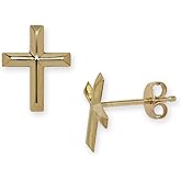 JewelryWeb - 14K Yellow Gold Cross Earrings for Women - 7mm x 9mm - Religious Christian Jewelry Stud Post Earrings, Hypoallergenic Gold Cross Studs