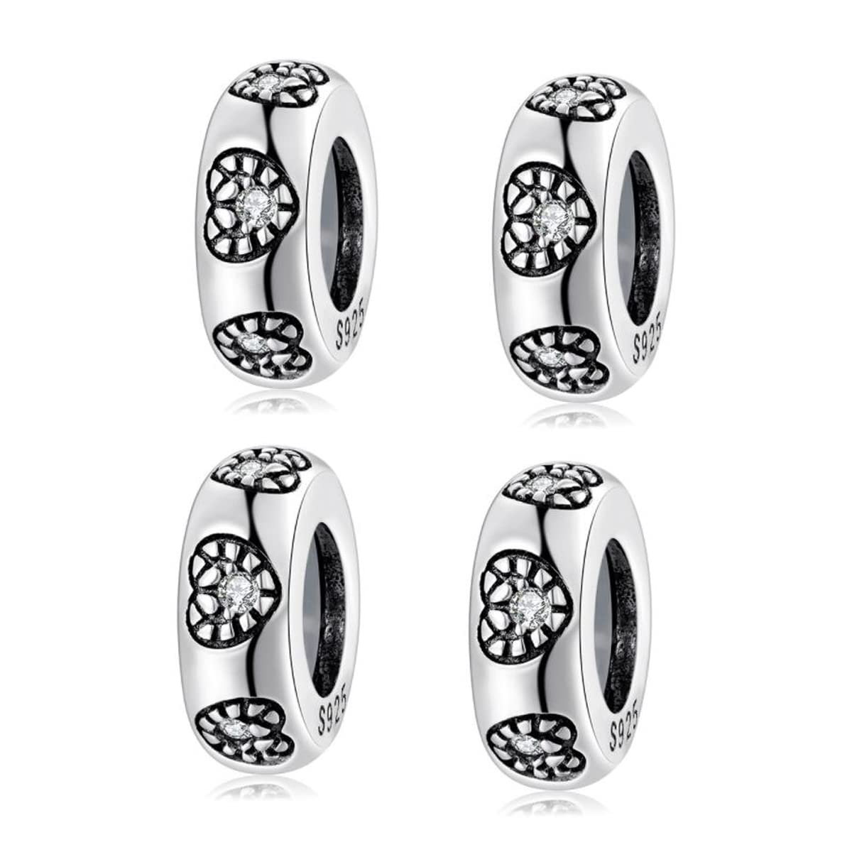 MEETCCY Round Spacer Charms for Bracelets 925 Sterling Silver Charms Beads Clip Stopper Charms for Womens Bracelet (G-4PC)