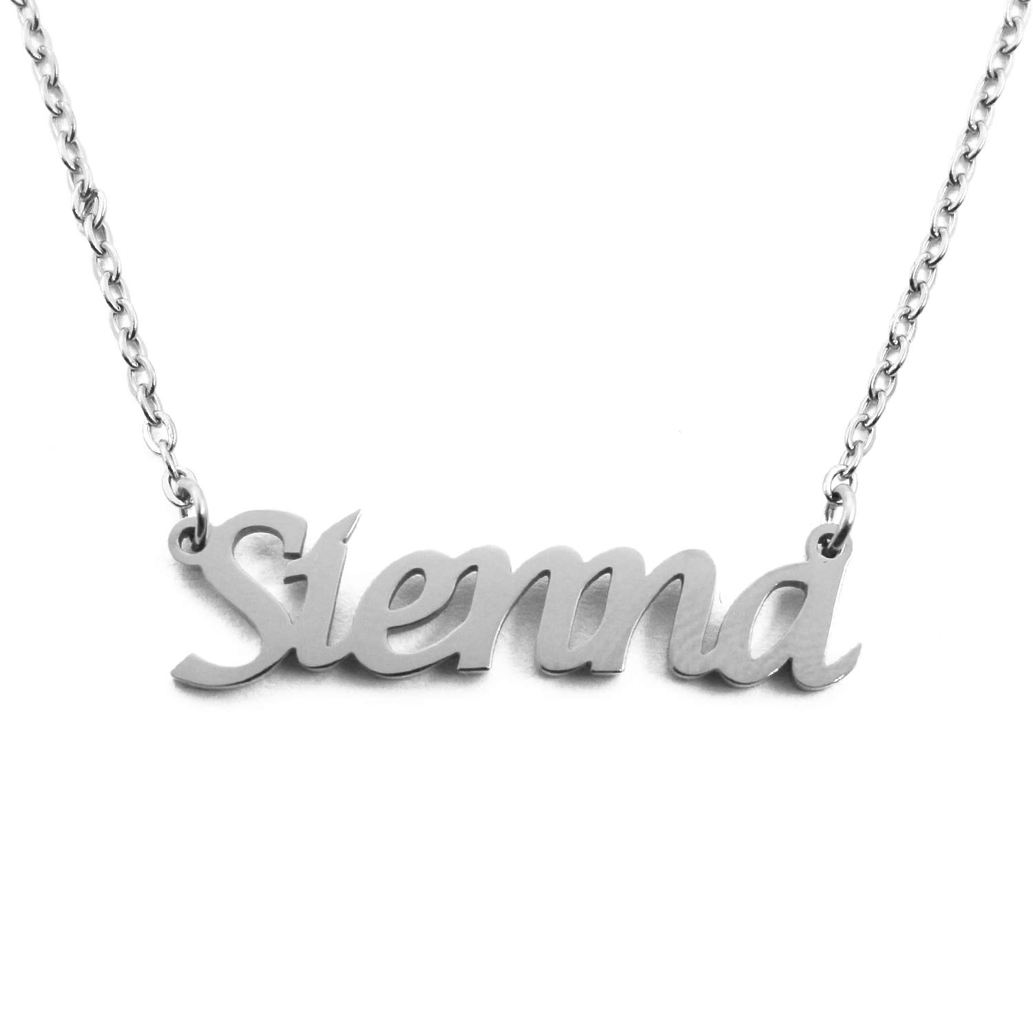 Kigu Sienna Personalised Name Necklace - Silver Tone- Custom Dainty Name Pendants, Jewellery for Ladies, Girlfriend, Mother, Sister, Friends