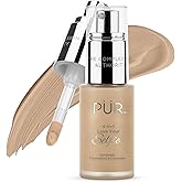 PÜR MINERALS 4-in-1 Love Your Selfie Foundation & Concealer - Longwear Full Coverage Liquid Makeup Foundation with Hydrating Blend for Refined-Looking, Natural Beauty Glow, Skin Texture & Tone