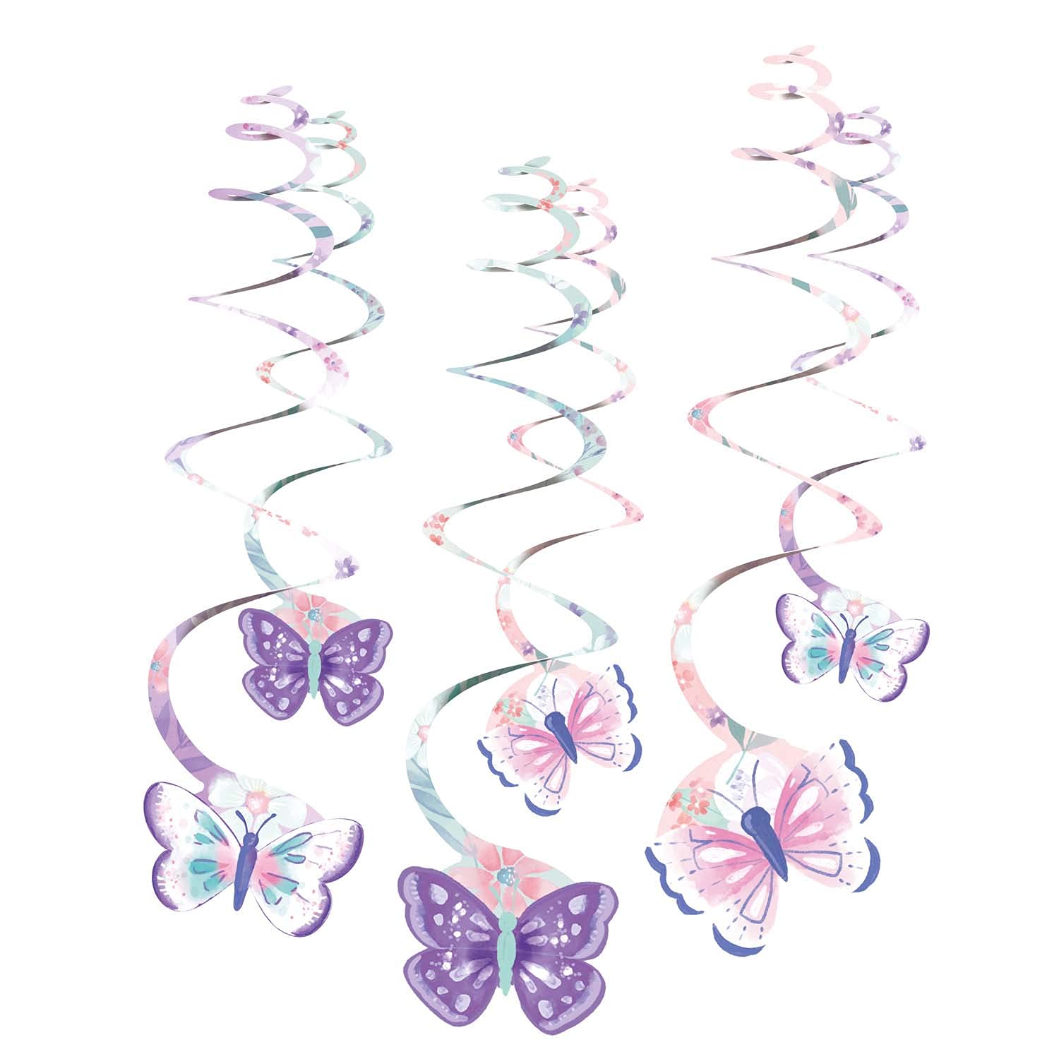 amscan 9909728 Decorative Spiral Flutter 61 cm Butterfly Birthday Hanging Decoration Pack of 6