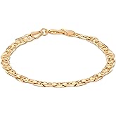 Barzel 18K Gold Plated Flat Mariner/Marina Link Chain Bracelet - Made In Brazil