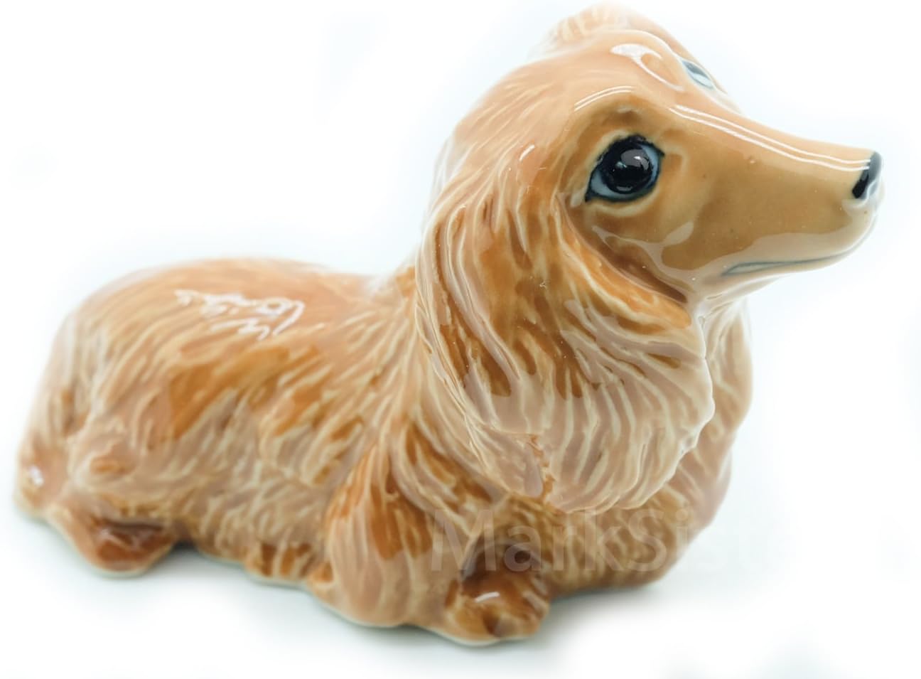 Grandroomchic Animal Miniature Handmade Porcelain Statue Brown Dachshund Long Haired Dog Figurine Collectibles Gift