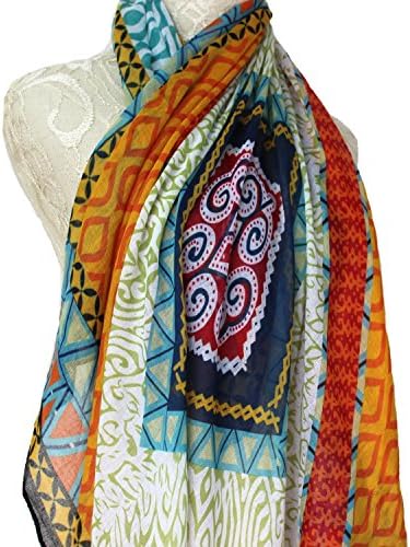 ADJOINT Women's Colorful Printed Boho Bohemian Soft square Scarf (multicolor 1)
