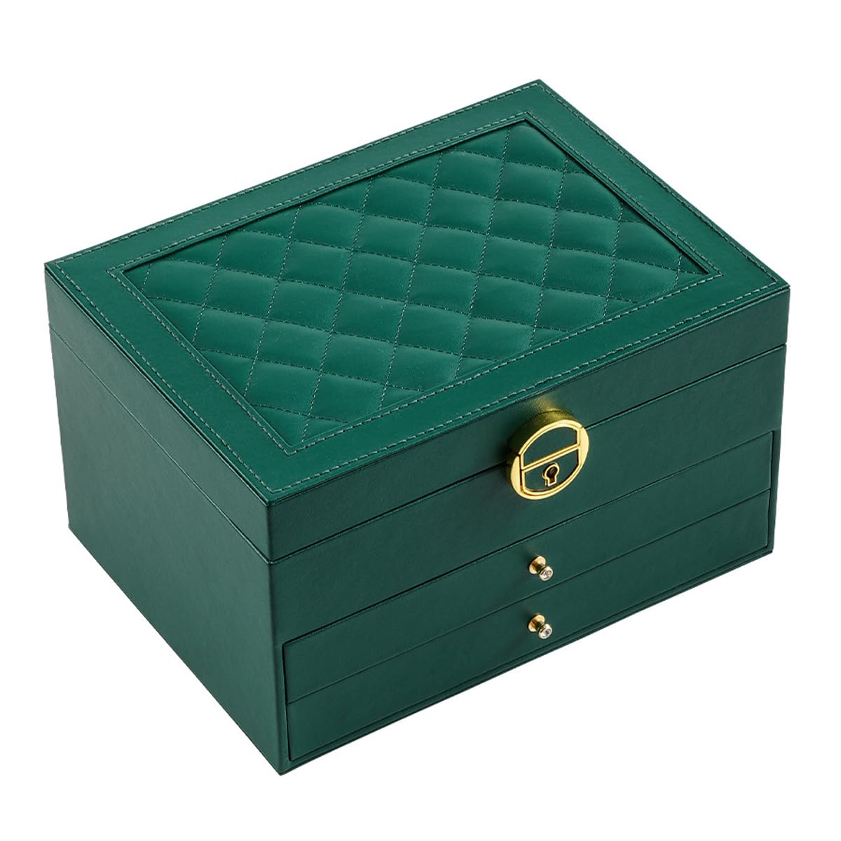 Photo 1 of ***(HEAVILY USED/ MINOR DAMAGE)***GUOER Jewelry Box for Women Girl Wife 3 Layers Large PU Leather Jewelry Organizer Storage Case with Two Layers Display for Earrings Bracelets Rings Watches (Green)