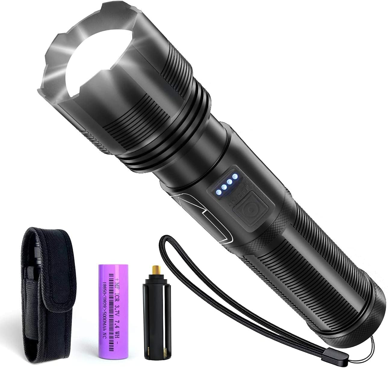 High Lumens LED Rechargeable Tactical Flashlights with Holster (18650 Battery and USB Cable)-7000 Lumen Super Bright, IPX6 Waterproof, 5 Zoomable Lighting-Best Camping, Emergency, Handheld Flashlights - - 