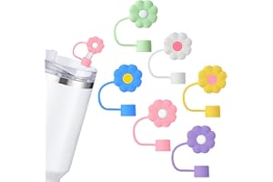 Amrules 6Pcs Straw Covers Cap Toppers, 0.4in /10mm Straws Cap for 20&30&40oz Tumbler Drinking Cup with Handle, Reusable Cute Silicone Tips Lids Protectors for Water Bottle Accessories, Flower Shape