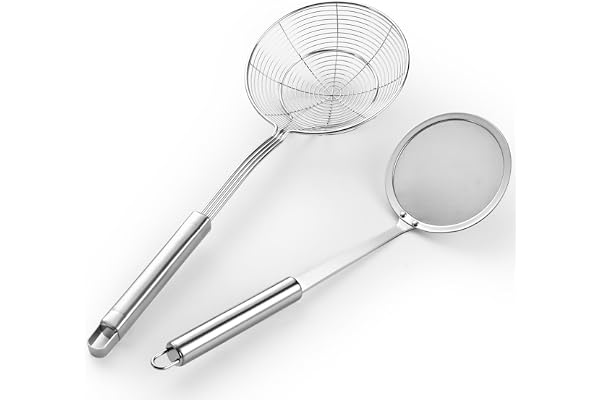 5.5 Inch Spider Strainer with Mesh Fatsoff Soup Scoop,Slotted Spoon for Cooking,Fat Skimmer Spoon for Kitchen Fryer Basket