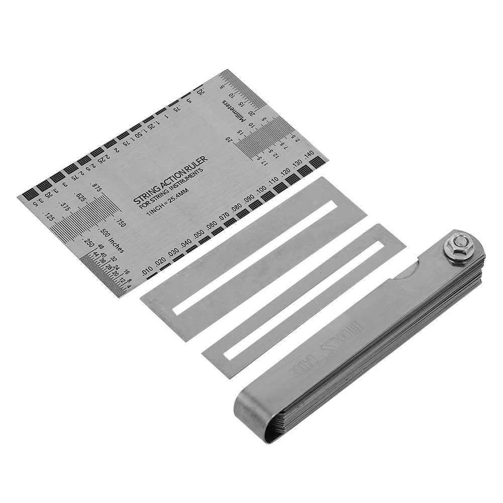 RiToEasysports String Action Ruler Knife Tool, 32 Piece String Action Gauge Ruler And Feeler Gauges And Fingerboard Fret Protector Guards