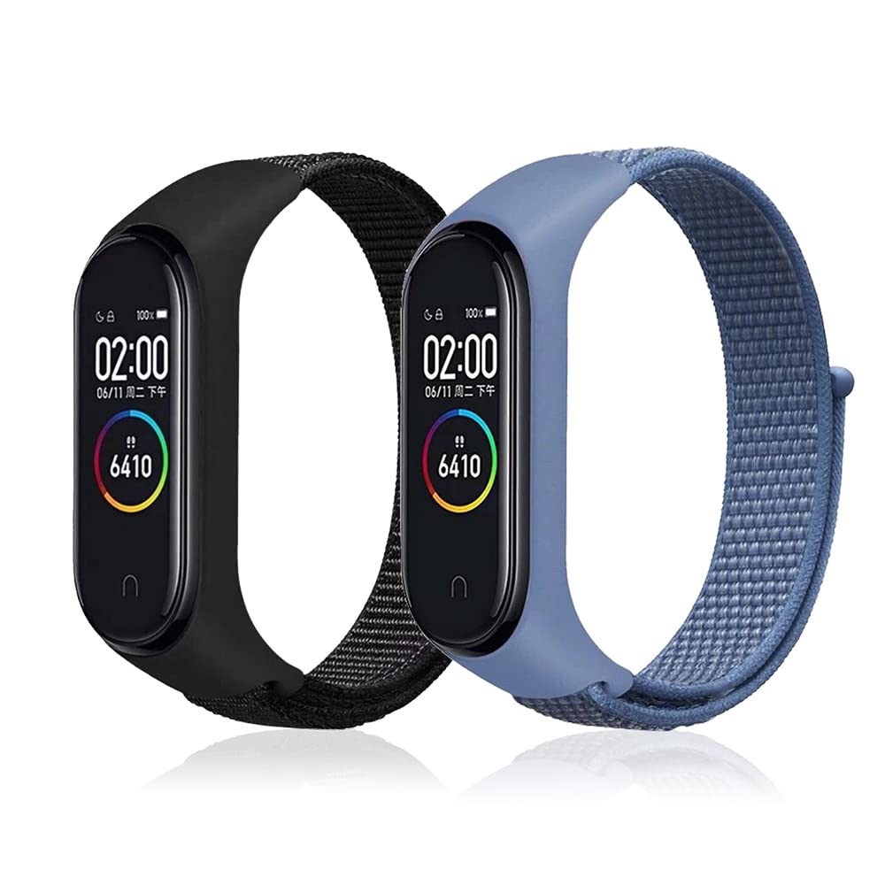Niboow Strap Compatible with Xiaomi Mi Band 6/Mi Band 5/Mi Band 4/Mi Band 3/Amazfit Band 5, Nylon Soft Watch Band for Xiaomi Mi Band 6/Mi Band 5/Mi Band 4/Mi Band 3/Amazfit Band 5- Black+Blue