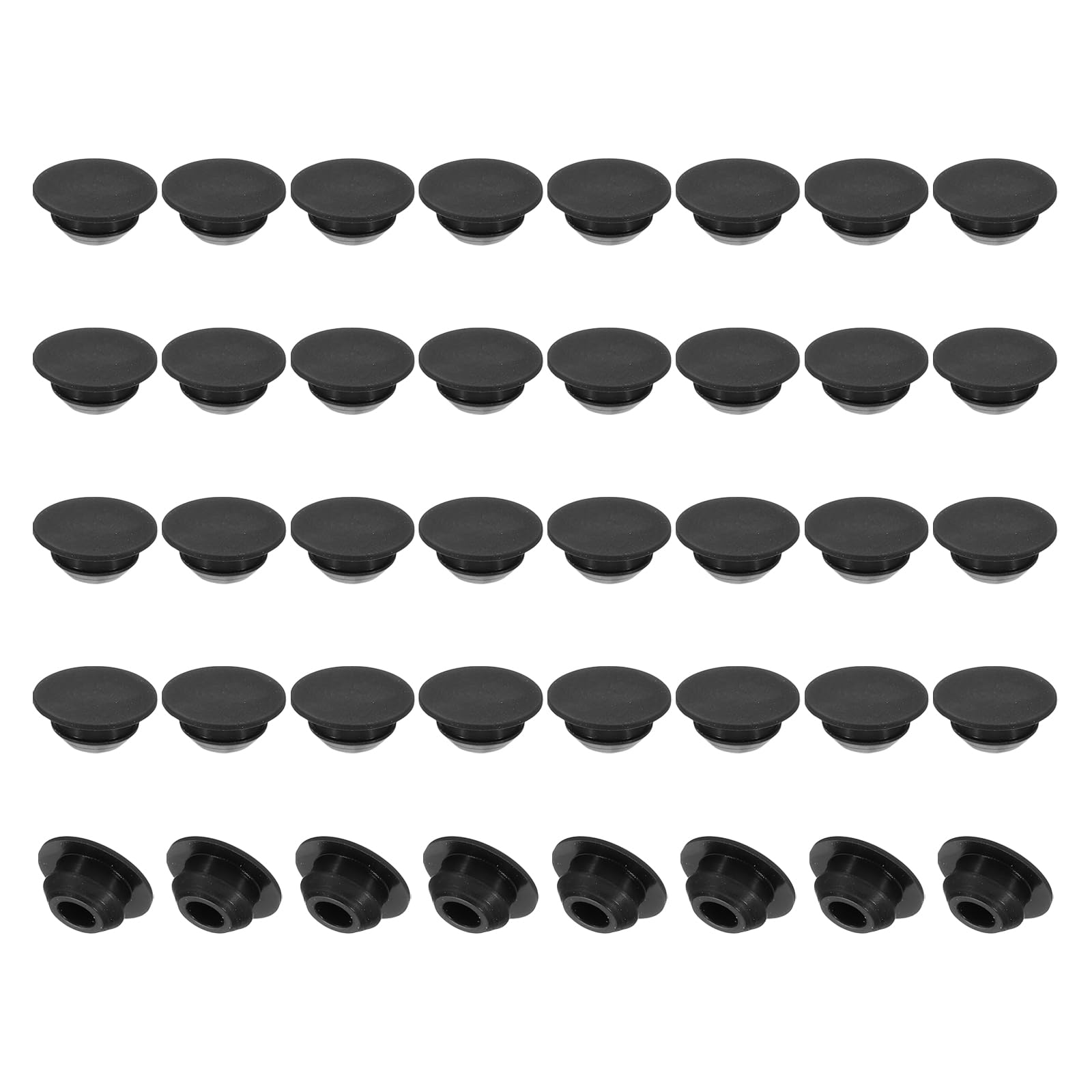 PATIKIL 8mm Diameter Silicone Round Snap, 40 Pcs in Type Locking Furniture Hole Plug Button Wide Edge Protective Cover Fit for 8mm Hole for Seal Bulkhead Cylinder Hole, Black