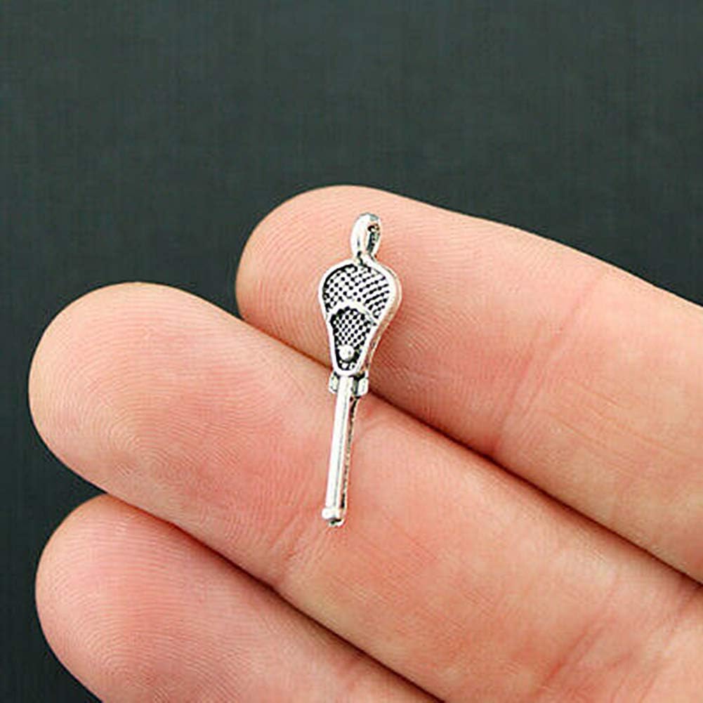 SPK 4 Pcs Lacrosse Stick Charms Beads Antique Silver Tone