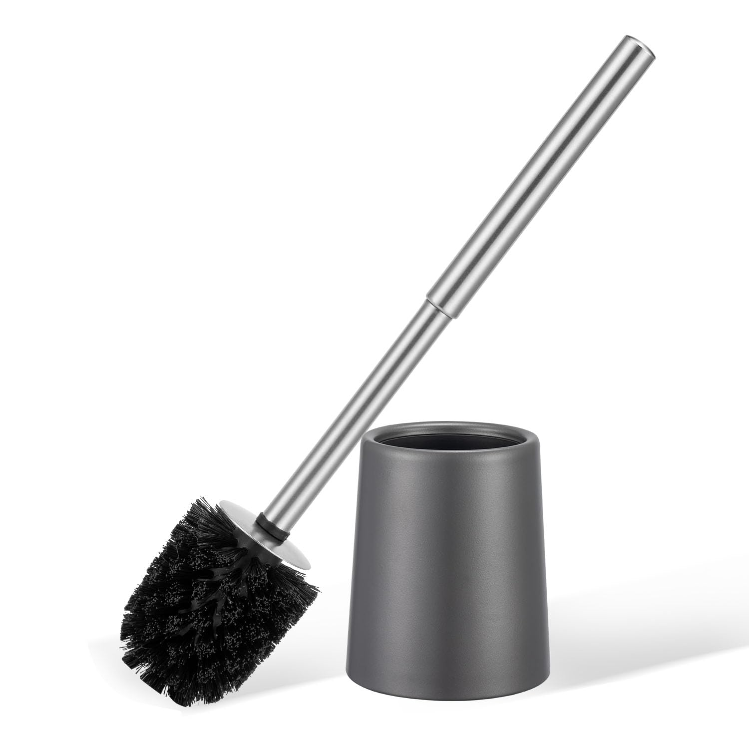 Smartbin Toilet Brush and Holder Toilet Cleaning Brush Bathroom Brushes Toilet Brush and Holder Set Double Layer Holder Long Brush Handle High Density Bristles Metal Holder Grey