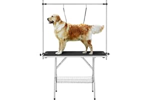 Yaheetech 46'' Pet Grooming Table for Large Dogs Adjustable Height Portable Trimming Table Drying Table w/Arm/Noose/Mesh Tray Maximum Capacity Up to 265Lb, Black