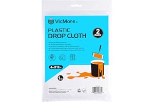 VICMORE Clear Plastic Drop Cloths 4ft x 12ft, 2-Pack – Waterproof Odorless Recyclable Polyethylene Tarp Floor Covering for Painting, Painters, Renovations – Durable 1mil Thickness