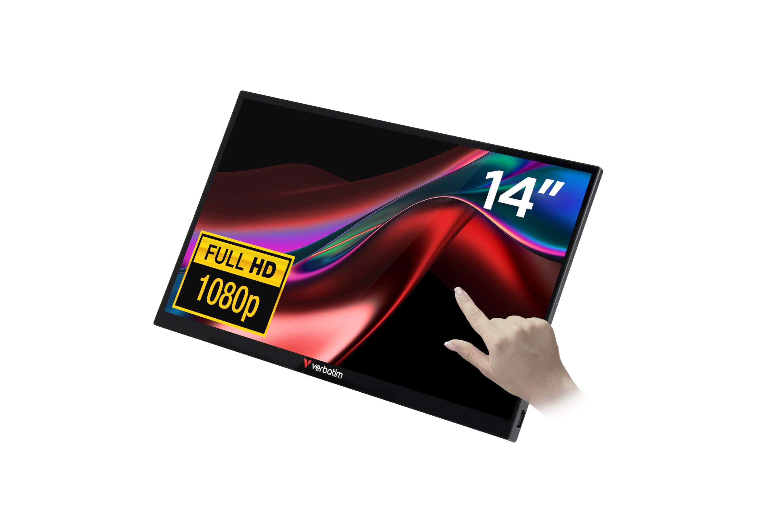 Verbatim PMT-14, Portable Touchscreen Monitor, mobiler 14" Full HD Bildschirm aus Aluminium für Laptop, Tablet, PS5 oder Nintendo Switch mit USB-A-, USB-C- sowie HDMI-Anschluss, schwarz