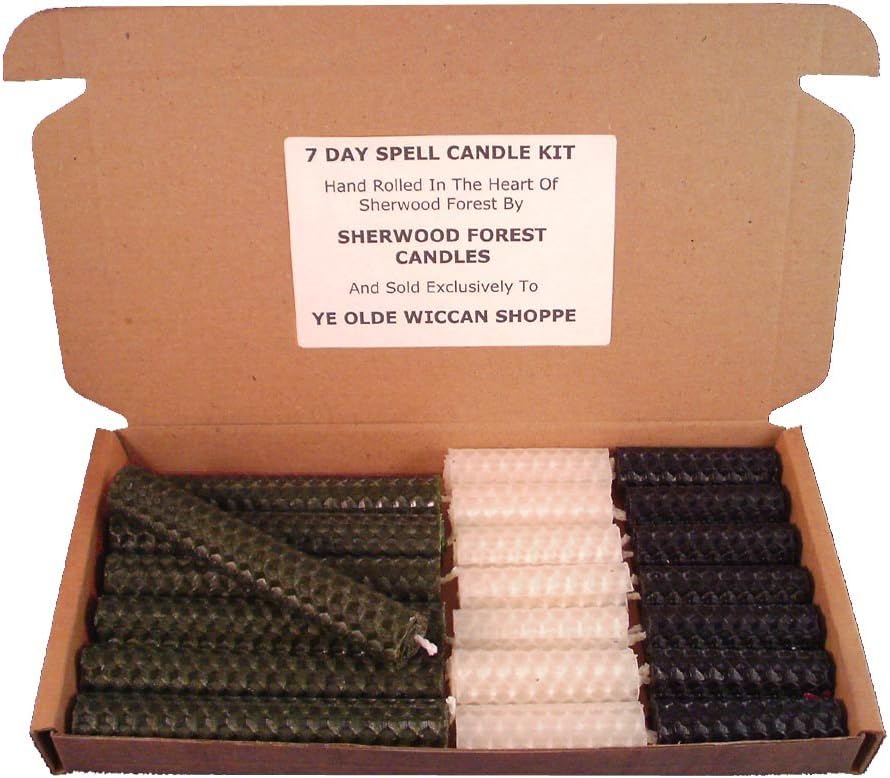 Sherwood Forest Candles - 7 Day Witch's Beeswax Spell Candle kit - Dark Green for Prosperity, Ambition and Financial Matters