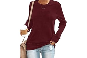 SENSERISE Womens Casual Crewneck Sweatshirt Long Sleeve Solid Color Shirt Soft Lightweight Loose Top