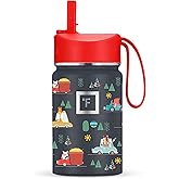 IRON °FLASK Kids Water Bottle - Straw Lid, 20 Name Stickers, Vacuum Insulated Stainless Steel, Double Walled Tumbler Travel Cup, Thermos Mug - Roadtrip, 10 Oz