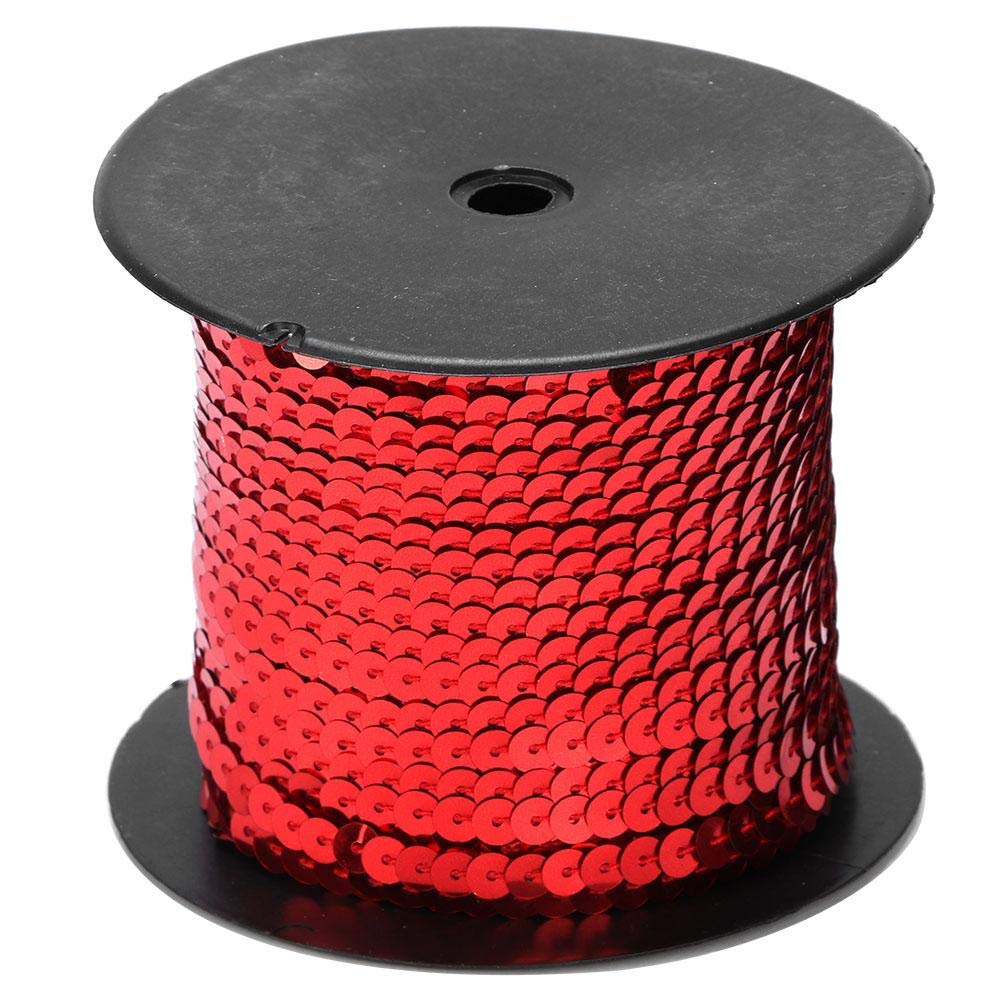 Sequin Paillette Trim String Sequin String 6mm Cloth Auxiliary Decorative Accessory 100Yard for Jewellery Making, Ribbon Making, Costumes, Sewing and Embellishments(red)