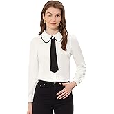 Allegra K Work Office Shirt for Women's Long Sleeve Button Up Peter Pan Collar Blouse
