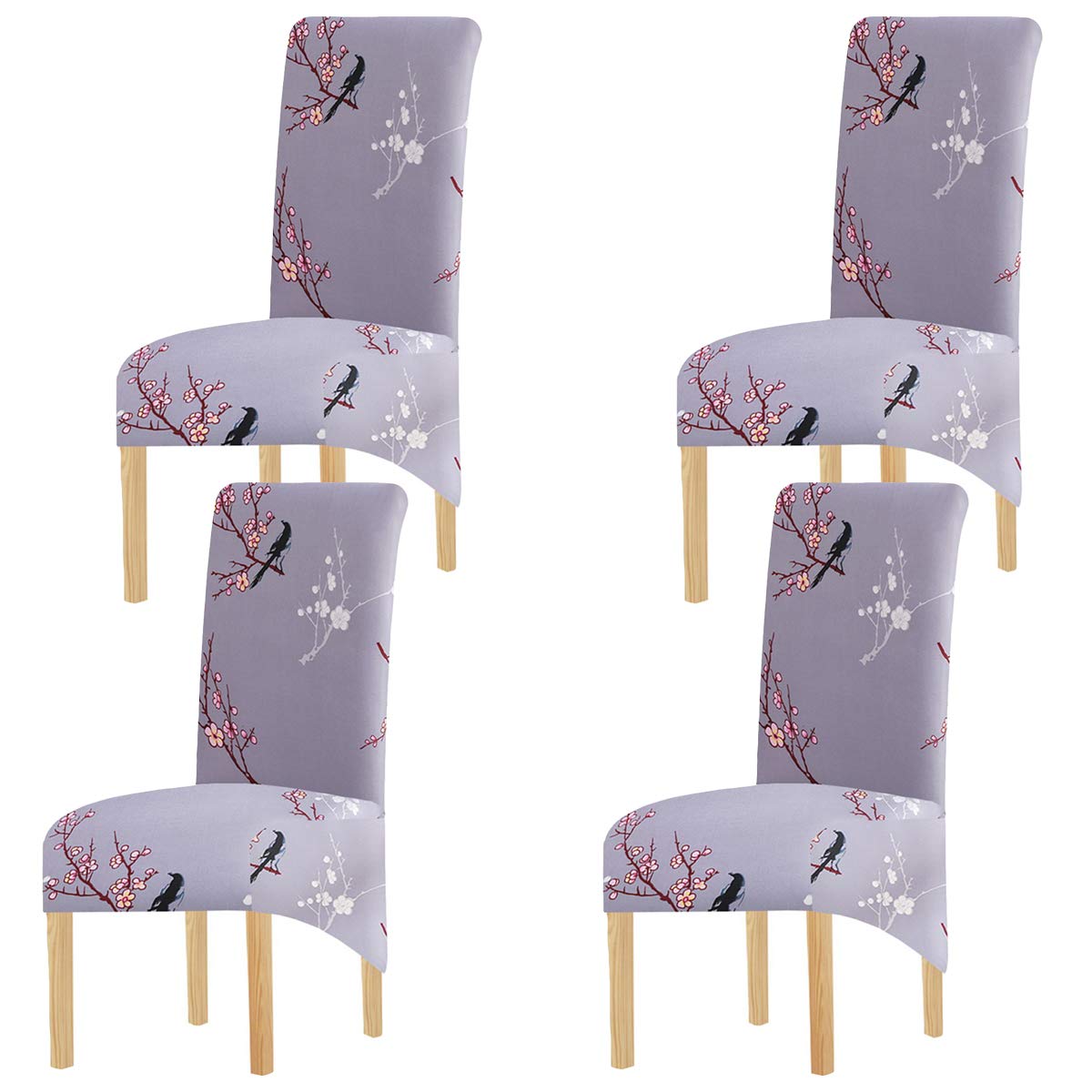KELUINA Printing Fabric Stretch XL Chair Covers for Dining Chairs, 2/4/6 Pcs Elastic Large Chair Slipcover for Dining Room Wedding Banquet Party Decoration (Gray-1,4 Pack)