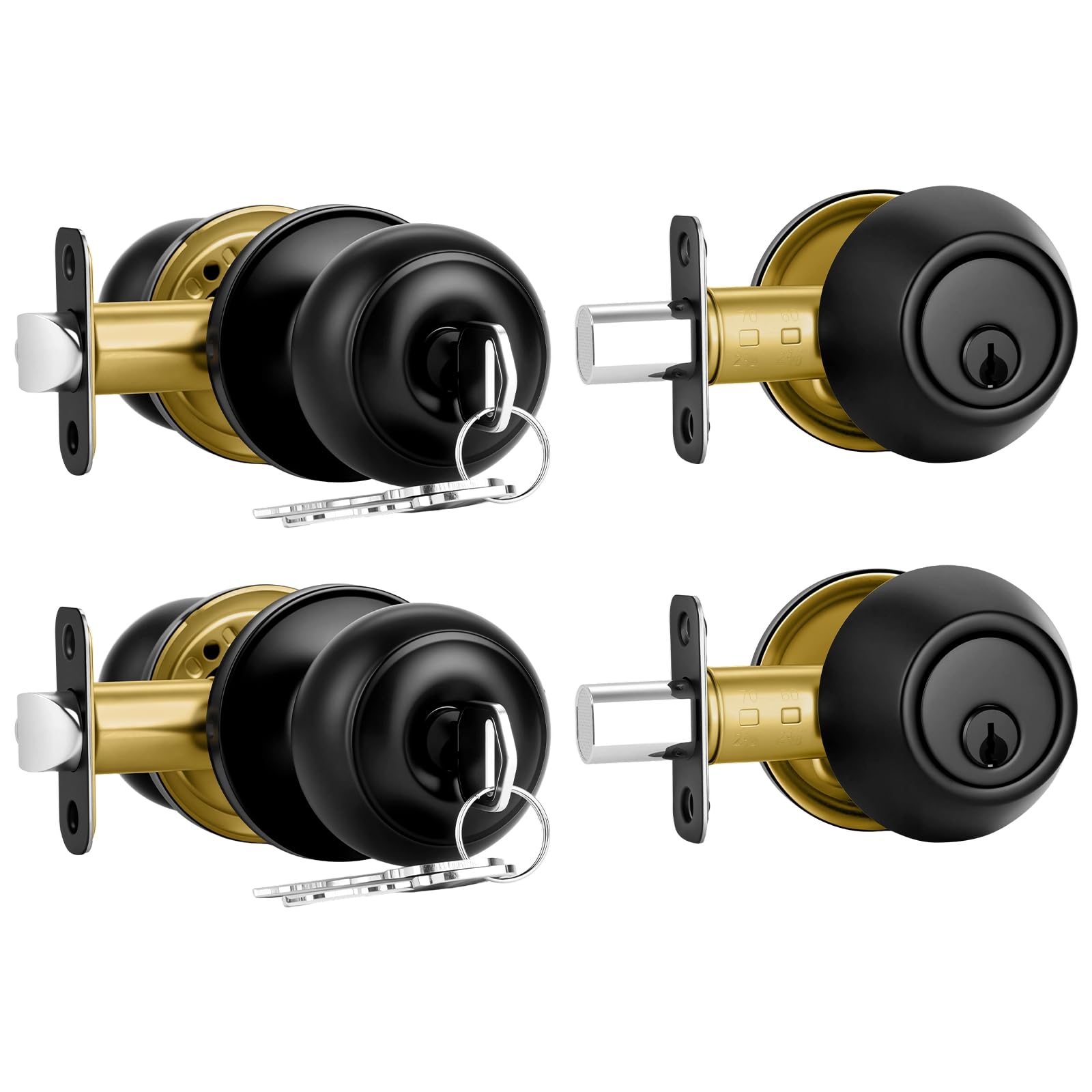 Photo 1 of Plustool 2 Pack Front Door Lock Set Matte Black,Exterior Door Lock Set with Deadbolt,Single Cylinder Deadbolt Lock and Door Knob Set,Keyed Alike Door Knobs with Lock&Keys,Round Ball Entry Door Lockset