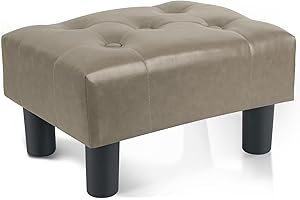 Poofzy Small Foot Stool Ottoman, Faux Leather Ottoman Foot Rest with Legs, Rectangle Footstool Ottomans for Couch, Living Room and Entryway (Gray)
