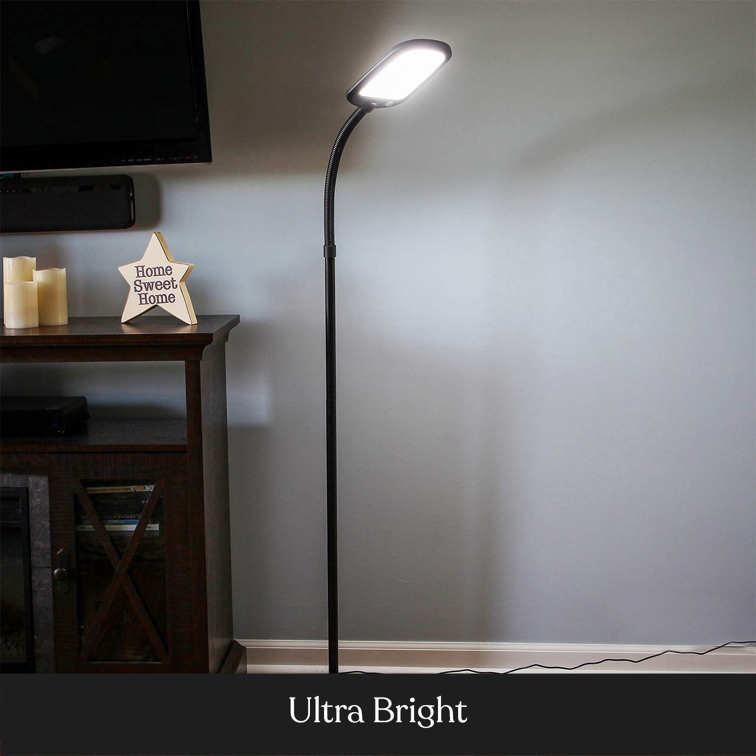 Brightech Litespan Slim LED Floor Reading Lamp - Tall with Adjustable Gooseneck, Dimmable for Living Rooms, Offices & Bedrooms - Black