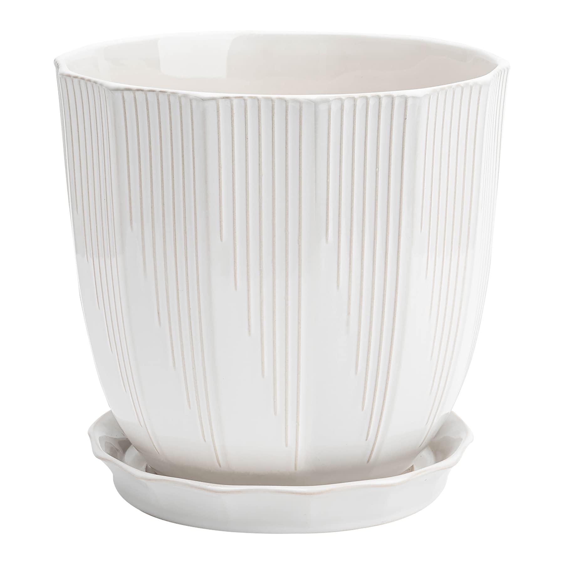 Photo 1 of ADN 10 Inch Ceramic Planter Pot with Drainage Hole and Saucer,Large Round Plant pots for Indoor Outdoor Plants,Modern Flower pots, White