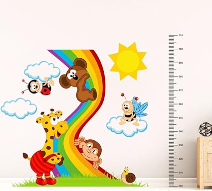 Luke and Lilly Animals Playing with Rainbow Wall Sticker(PVC Vinyl,135 cm x 110 cm)