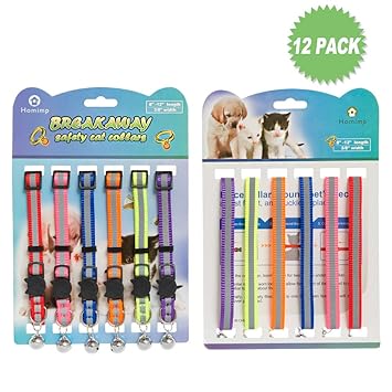 HOMIMP Halsband-Set für Katzen, reflektierend, mit Glöckchen, Schnallenverschluss, verstellbar 20–30 cm, 12er-Pack