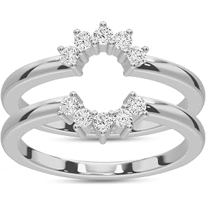 Komailque Jewels 925 Sterling Silver Ring Enhancer Guard for Women, Created Diamond Round Cut Tiara Crown Wedding Band, Curve
