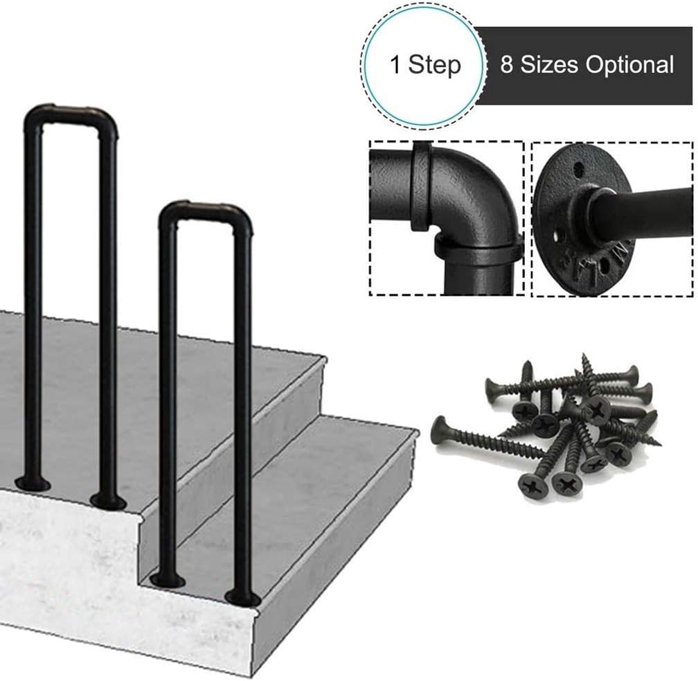 Amazon Co Jp 屋外階段用安全移行型手すり屋内および屋外用金属製階段手すり階段用黒手すり 外階段用手すりピケット サイズ 55cm 1 8ft ホーム キッチン