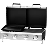 Bonnlo 4 Burners Gas Flat Top Grill and Griddle Combo with Lid, Powerful 40,000 BTU Grills with Integrated Ignition &amp; Heat-resistant coating, Camping Grill with Simple Control Knob for Outdoor BBQ Use