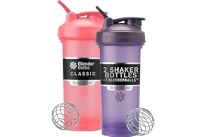 BlenderBottle Classic V2 Shaker Bottle Perfect for Protein Shakes and Pre Workout, 28-Ounce (2 Pack), Pink and Purple