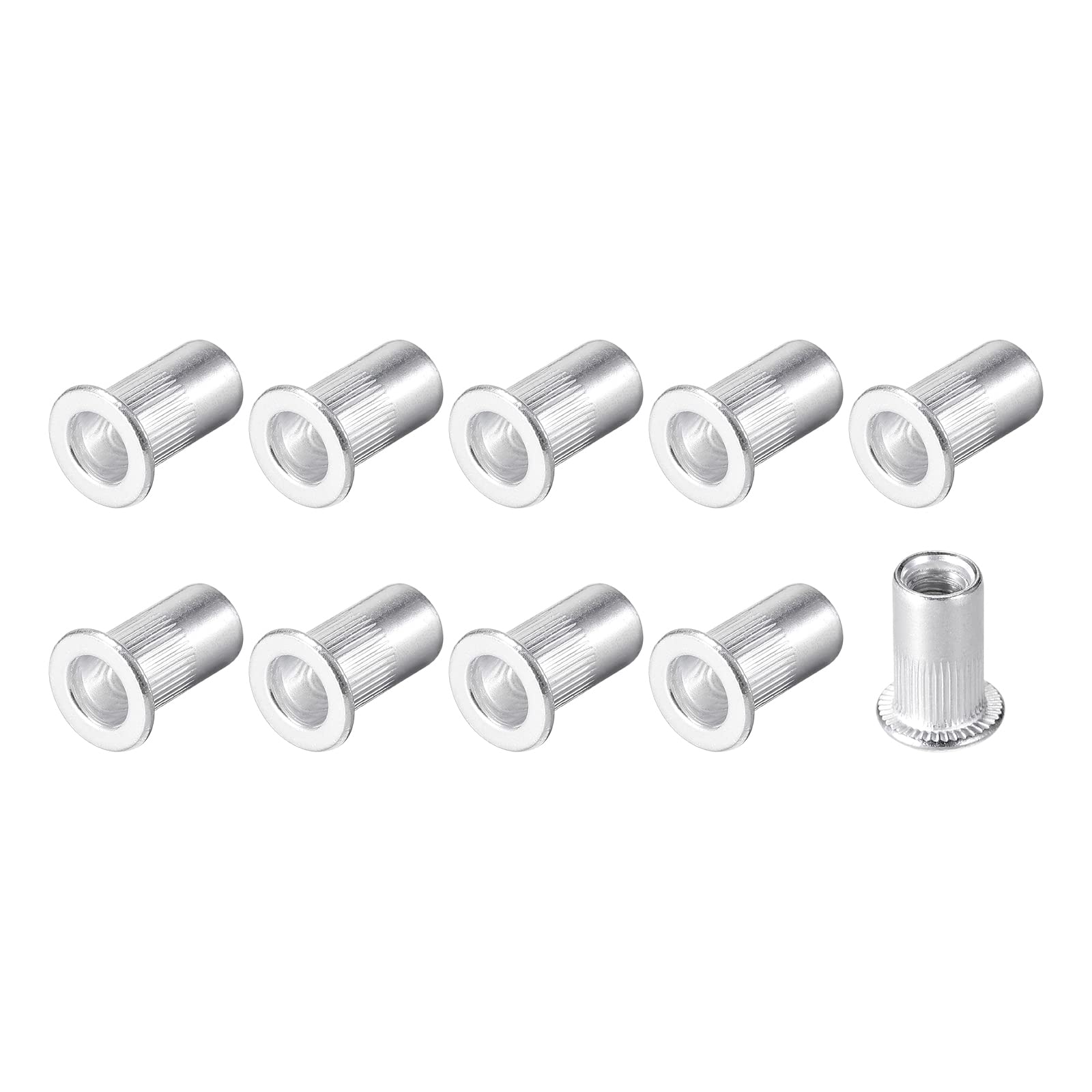 METALLIXITY Rivet Nuts (#10-24) 100Pcs, Aluminum Alloy Knurled Body Insert Nuts - for Furniture Mechanical Fastener, Silver Tone