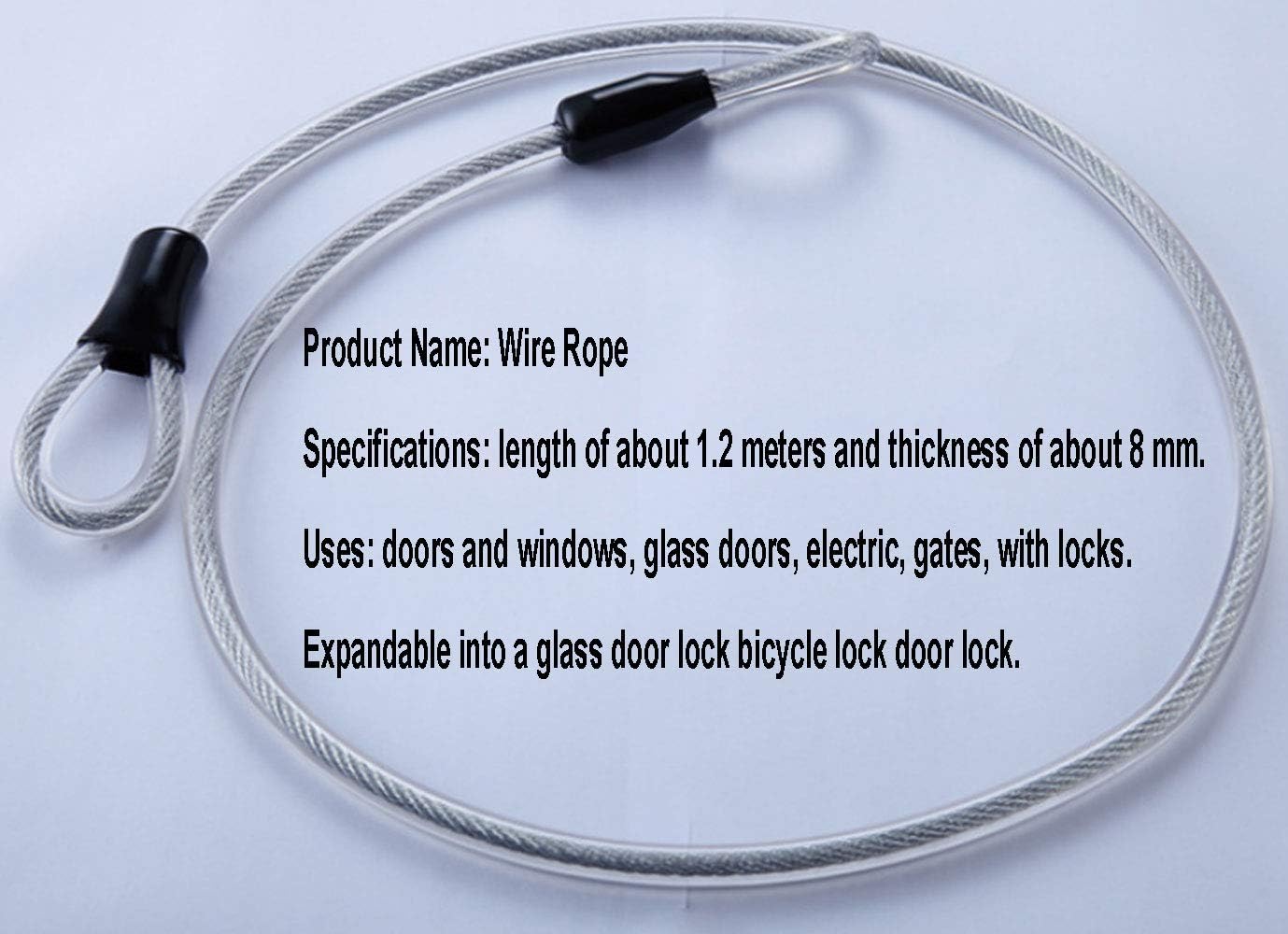 Stainless Steel Safety Cable, Double Loop Braided Steel Cable Flexible Lock Cable Lock 3/8 inch U-Lock, Padlock, Transparent Wire Rope with Ring, Electric Door, Bicycle, Glass Door Lock, Door Handle， - - 