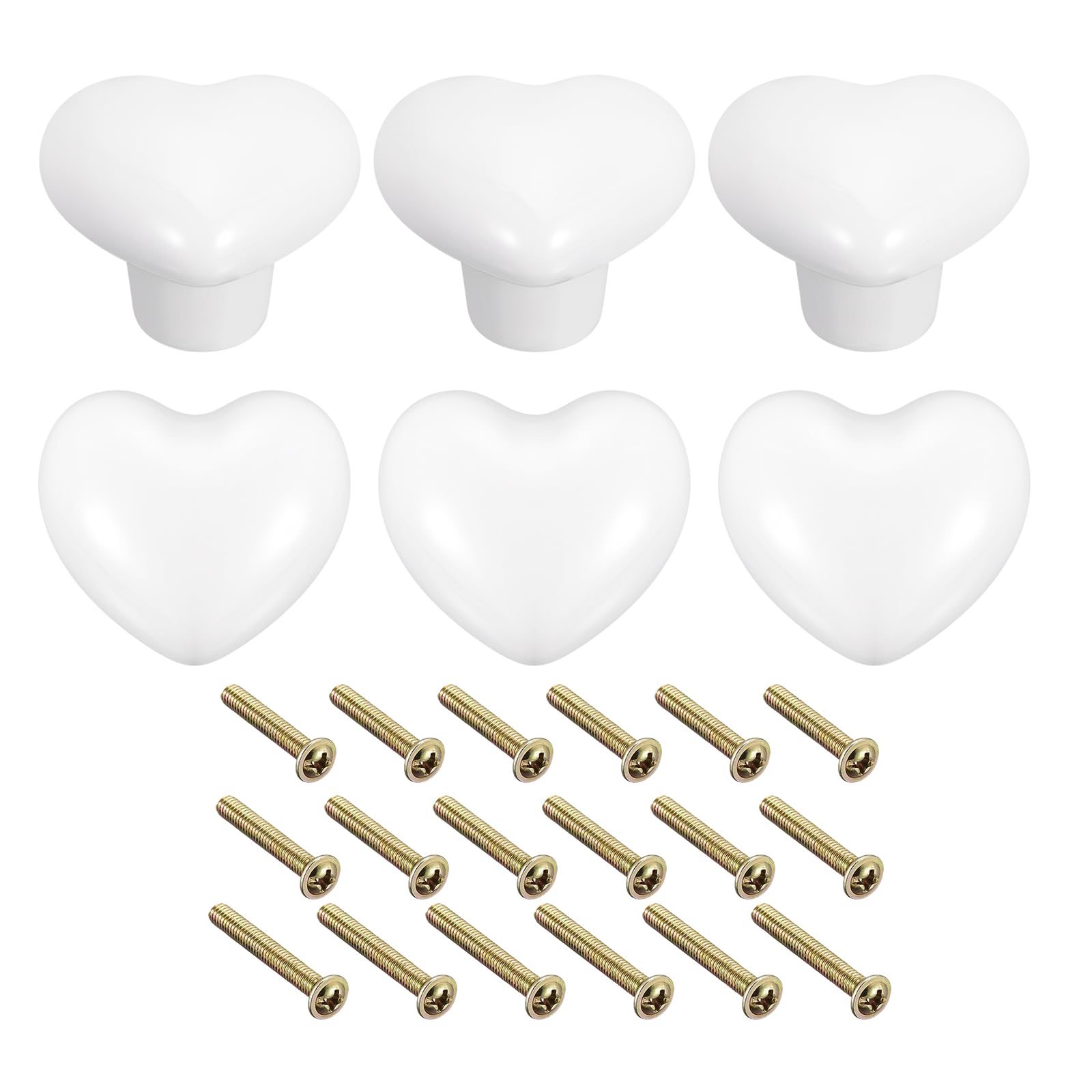 Uxcell 6Pcs Ceramic Knobs, Kitchen Drawer Knobs, Heart Shape Knobs Furniture Decorative Knobs and Pulls with Mounting Screws for Drawer, Dressers, Cupboard, Closet, White