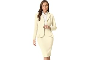 Allegra K Skirt Suit Sets for Women's 2 Piece Formal Office Notched Lapel Peplum Jacket Blazer Pencil Skirts Set