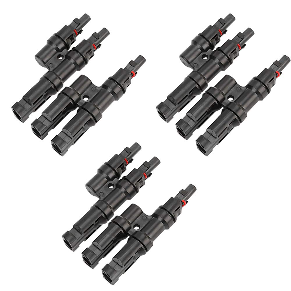 QitinDasen 3 Pairs Professional Solar Panel Cable Connector, Solar T Branch Connector MFF/FMM, for Solar Panel Cable Photovoltaic System Parallel