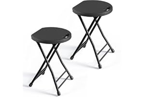 IWDOO Folding Stool, 18 Inch Foldable Stool with Handle & Steel Frame, Pack of 2 Folding Bar Stools, 440lbs Sturdy Foldable Lightweight Metal Chair for Camping, Indoor and Outdoor, Black