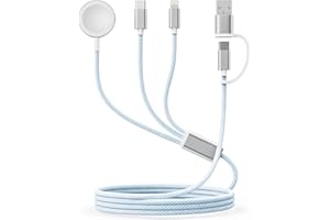Travel Essentials Multi Charging Cable for Apple Watch Charger, 3 in 2 USB C Cable Multiple Charger Cord, USB Cord Car Cable 