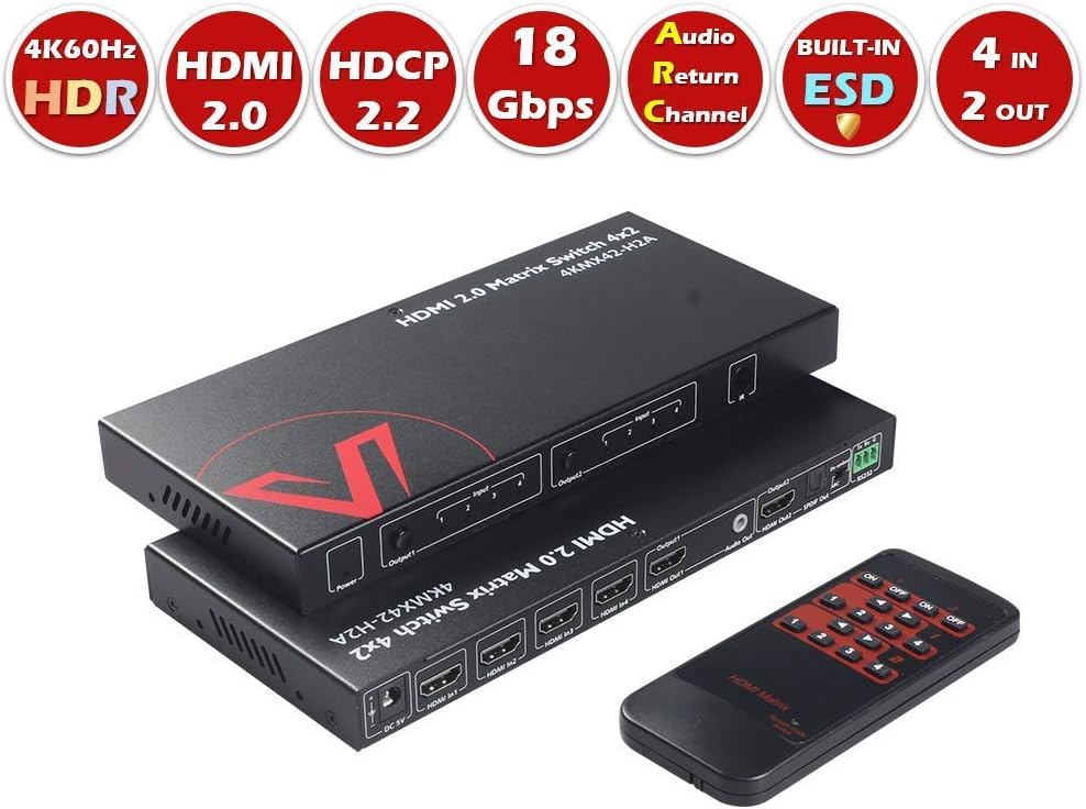 AV Access HDMI Matrix Splitter Switch 4x2 4K@60Hz 4:4:4 HDR Dolby ...