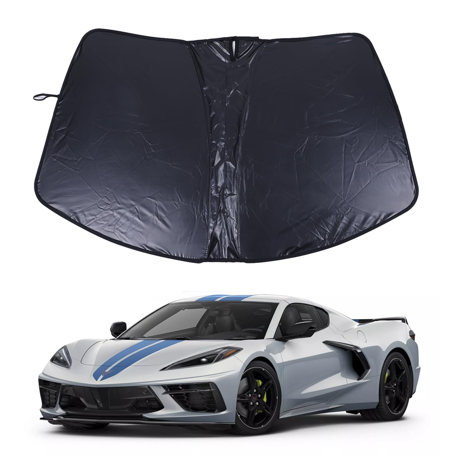 Photo 1 of Front Windshield Sunshade for Chevrolet Corvette C8 Stingray 2020-2024, Front Window Sun Shade, Foldable Reflective Sun Visor, Screen Shield Cover UV Blocker Protector HeatShield (Black)