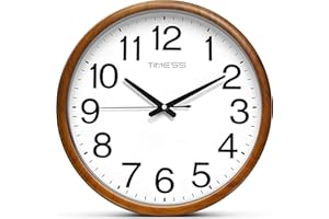 TIMESS Wall Clock, Classic Wood Style Finish, 13 Inch Non-Ticking Silent Battery Operated Analog Clock, Ideal Retro Decor for Home, Bedroom, Living Room, Kitchen, Bathroom, Office (Wood Yellow)