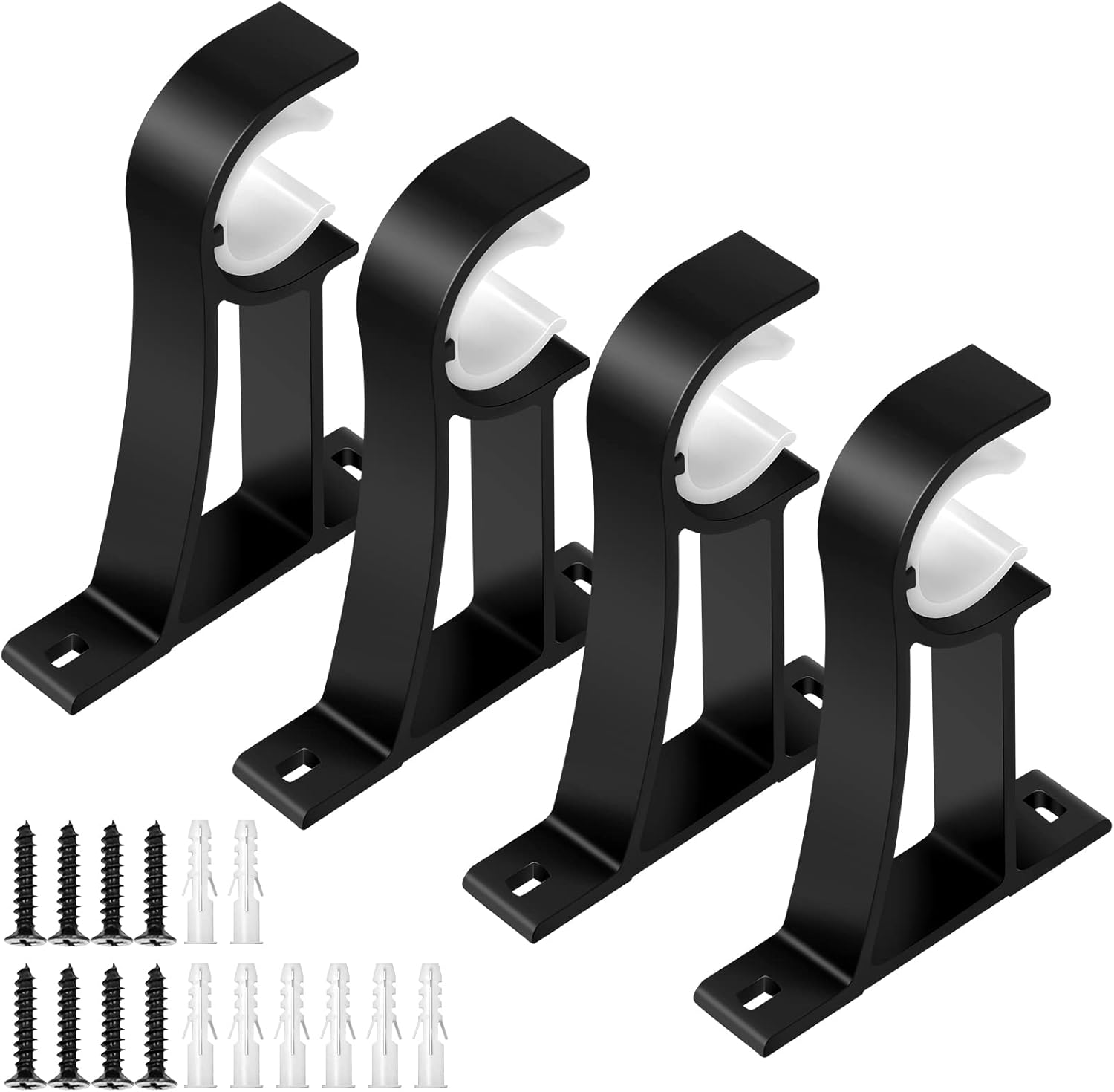 Window Treatment Hardware - KOLAKO 4 Pack Curtain Rod Bracket, Heavy Duty Curtain Rod Holders Single Decorative Rod Hooks Hanger for 1 Inch Drapes Rod, Black